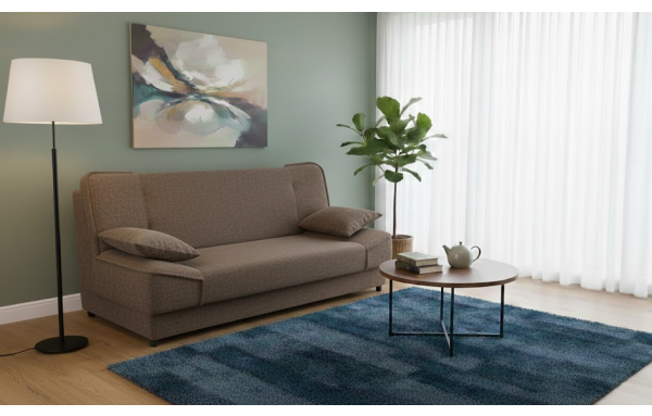 Wersalka Maxim 03 brązowa na sprężynach z funkcją spania i pojemnikiem